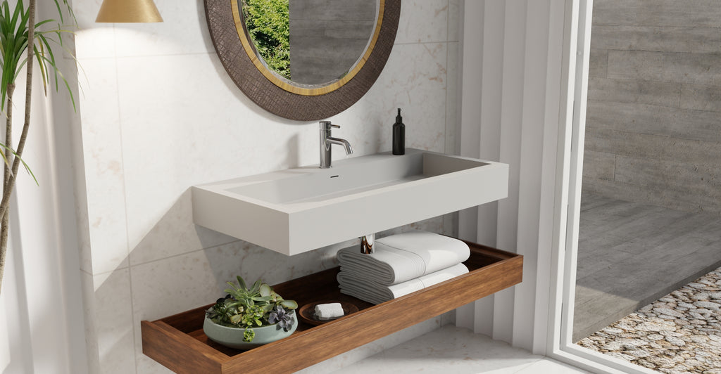 Badeloft WT-06-XL matte gray wall-mounted sink, bathroom lifestyle view 8