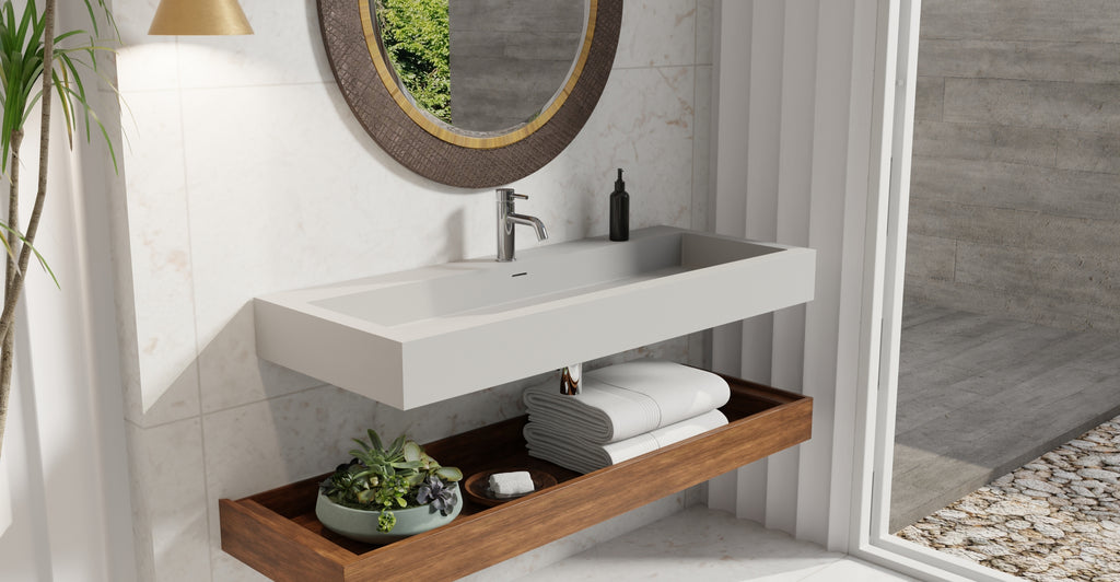 Badeloft WT-06-XXL matte gray wall-mounted sink, bathroom lifestyle view 8