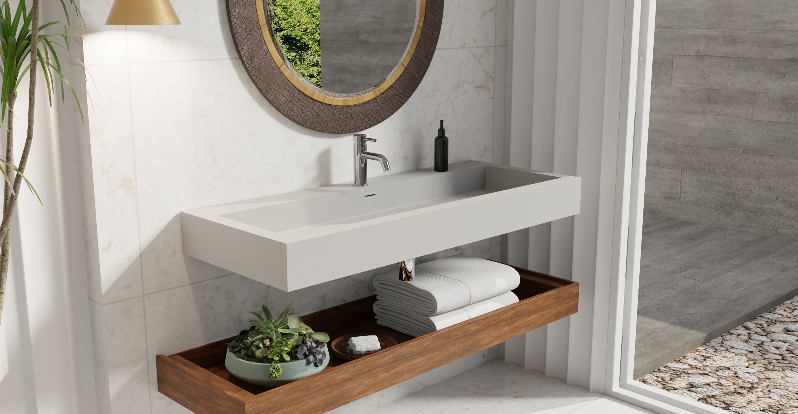 Badeloft WT-06-XXL matte gray wall-mounted sink, bathroom lifestyle view 8