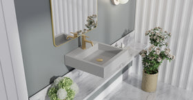 Badeloft WT-06-S matte gray wall-mounted sink, bathroom top-view lifestyle