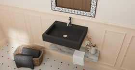 Badeloft WT-06-M matte black wall-mounted sink, bathroom top-view lifestyle