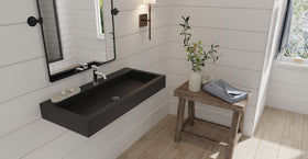 Badeloft WT-06-XL matte black wall-mounted sink, bathroom top-view lifestyle