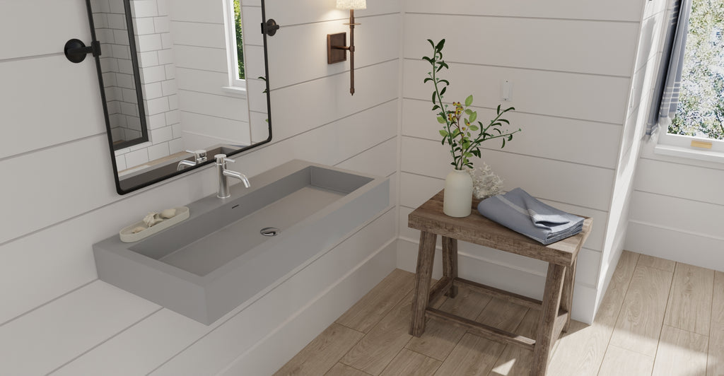 Badeloft WT-06-XL matte gray wall-mounted sink, bathroom top-view lifestyle