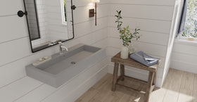 Badeloft WT-06-XL matte gray wall-mounted sink, bathroom top-view lifestyle
