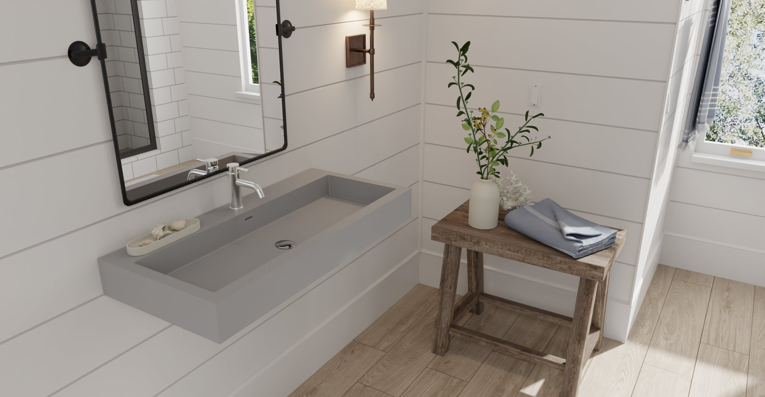 Badeloft WT-06-XL matte gray wall-mounted sink, bathroom top-view lifestyle