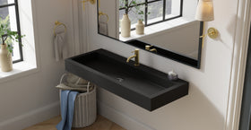 Badeloft WT-06-XXL matte black wall-mounted sink, bathroom top-view lifestyle