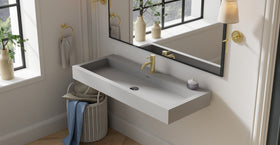 Badeloft WT-06-XXL matte gray wall-mounted sink, bathroom top-view lifestyle