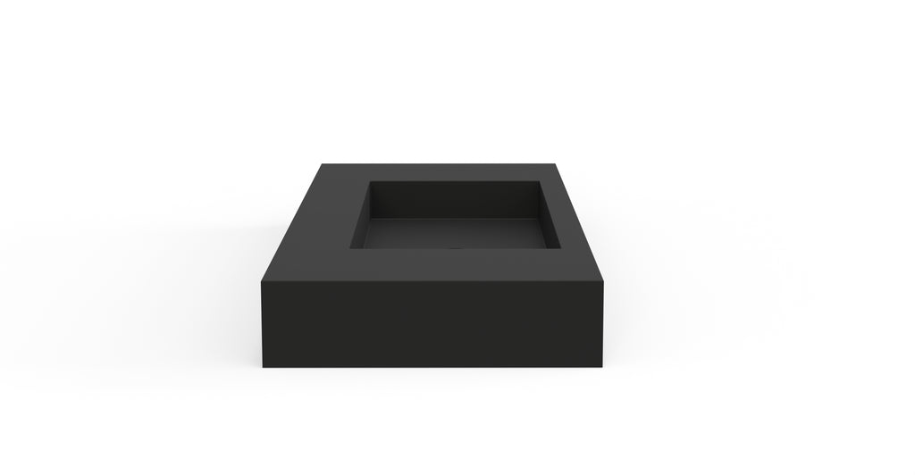 Badeloft WT-03 matte black wall-mounted sink, side product view on white background