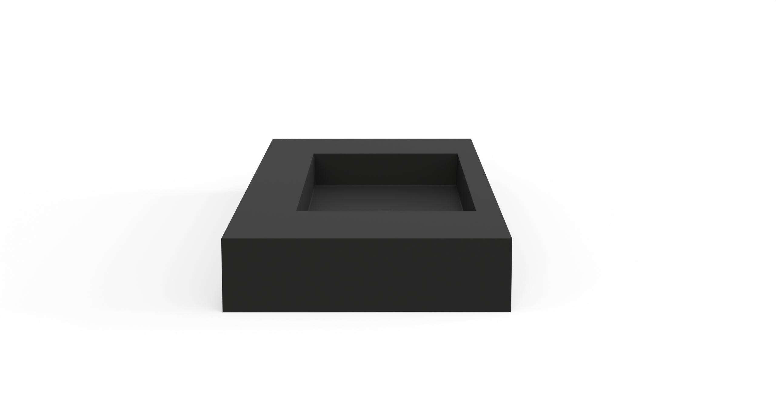 Badeloft WT-03 matte black wall-mounted sink, side product view on white background