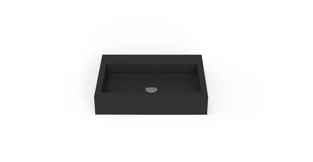 Badeloft WT-06-M matte black wall-mounted sink, side product view on white background
