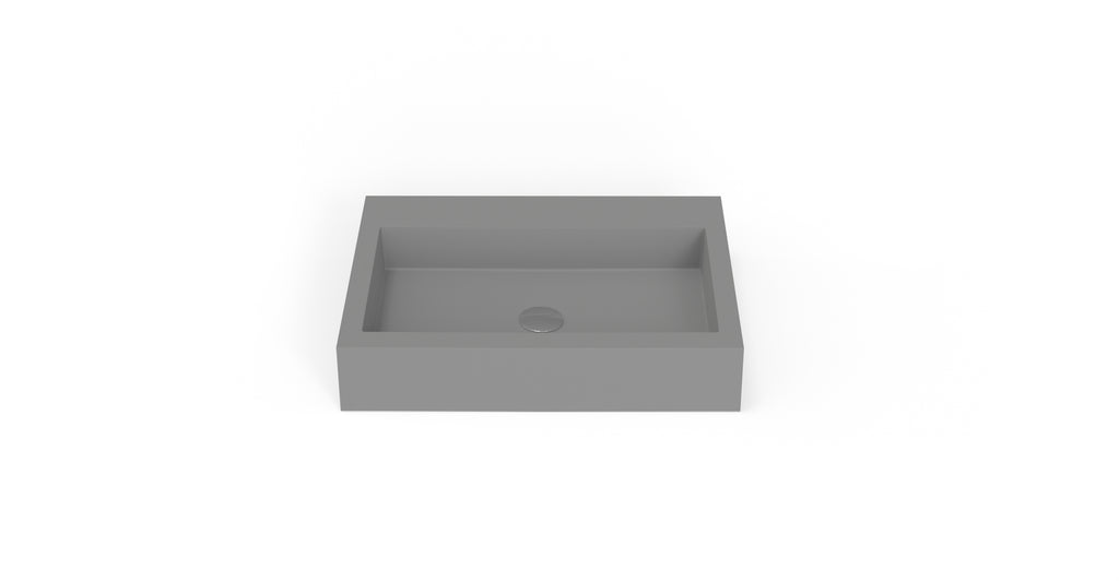 Badeloft WT-06-M matte gray wall-mounted sink, side product view on white background