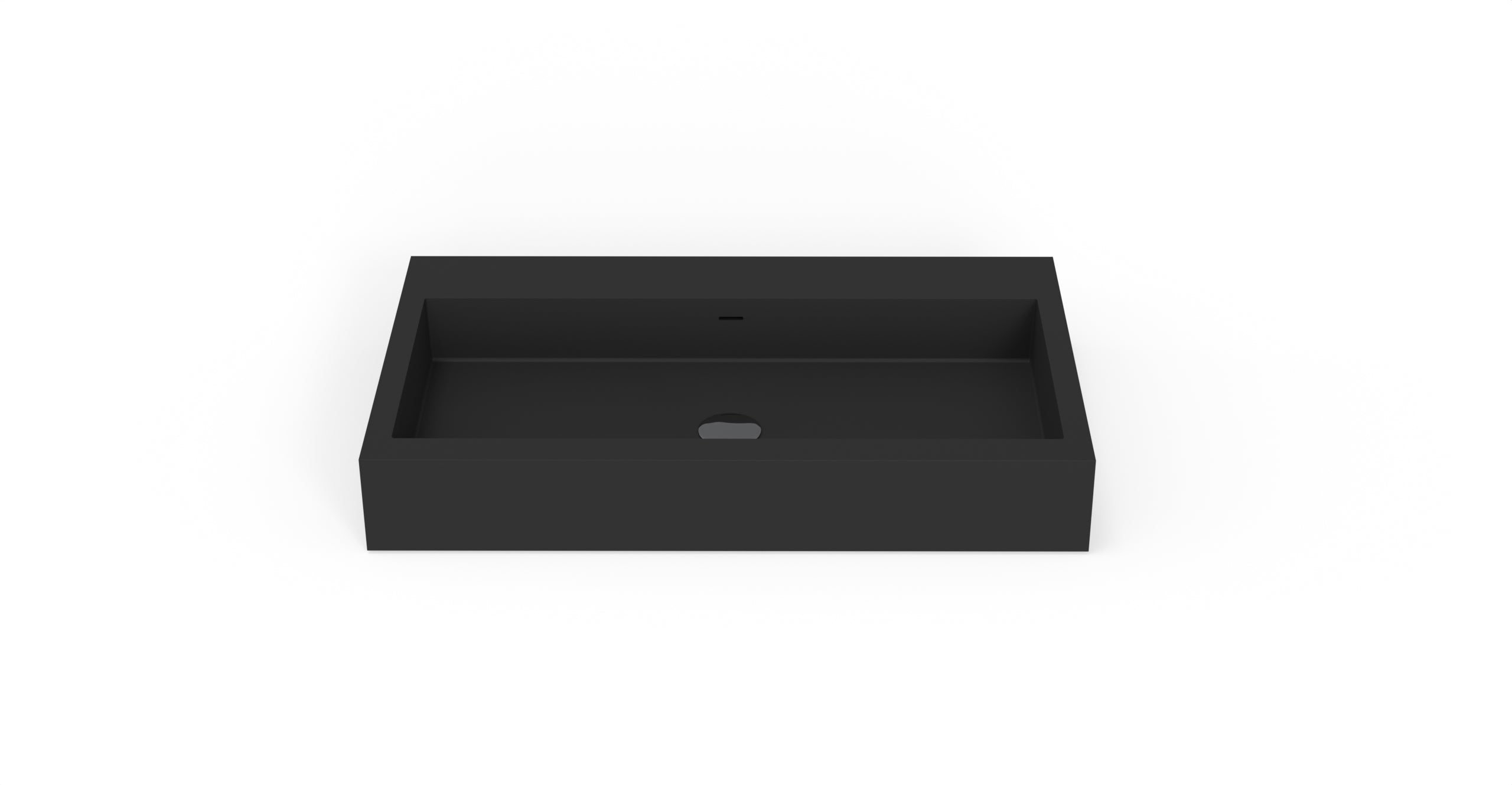 Badeloft WT-06-L matte black wall-mounted sink, side product view on white background