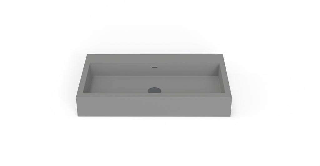 Badeloft WT-06-L matte gray wall-mounted sink, side product view on white background