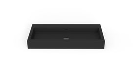 Badeloft WT-06-XL matte black wall-mounted sink, front product view on white background