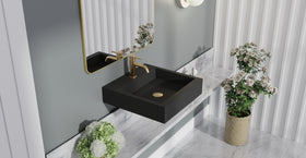 Badeloft WT-06-S matte black wall-mounted sink, side product view on white background
