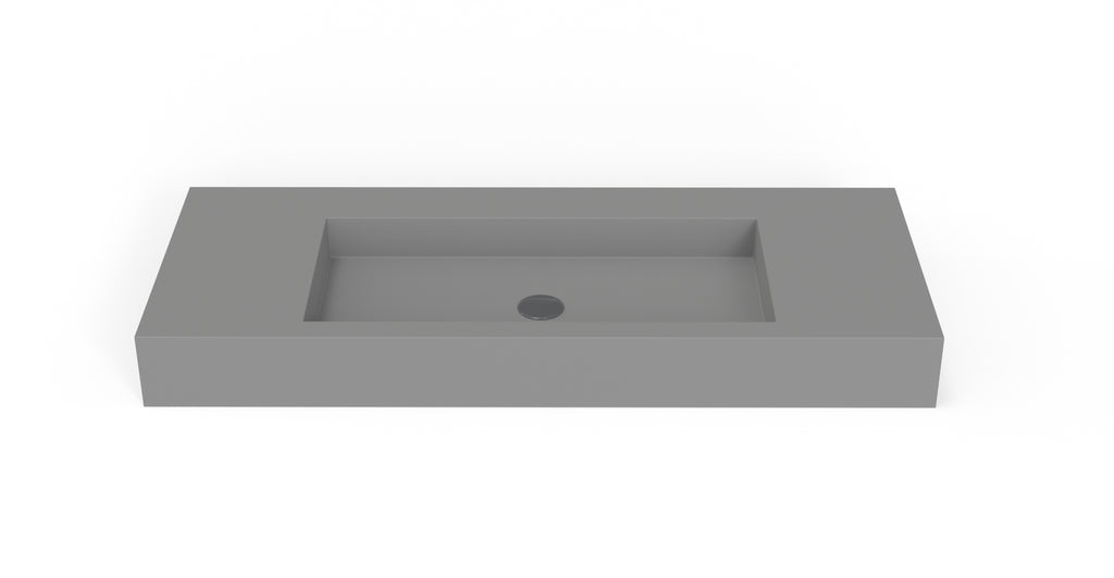 Badeloft WT-03 matte gray wall-mounted sink, front product view on white background