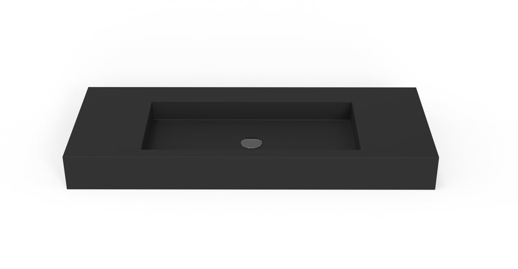 Badeloft WT-03 matte black wall-mounted sink, front product view on white background