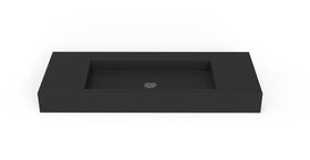 Badeloft WT-03 matte black wall-mounted sink, front product view on white background