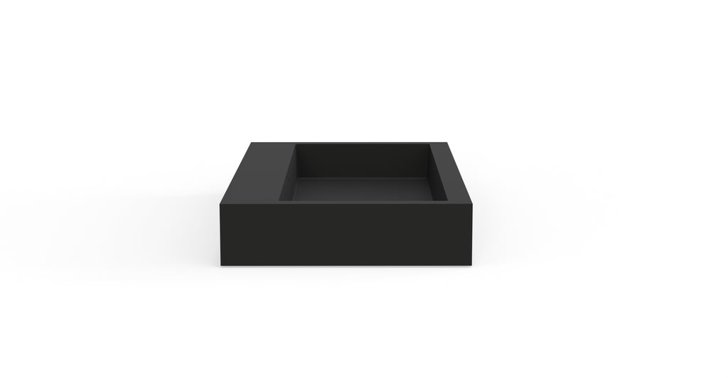 Badeloft WT-06-L matte black wall-mounted sink, front product view on white background