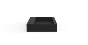 Badeloft WT-06-L matte black wall-mounted sink, front product view on white background