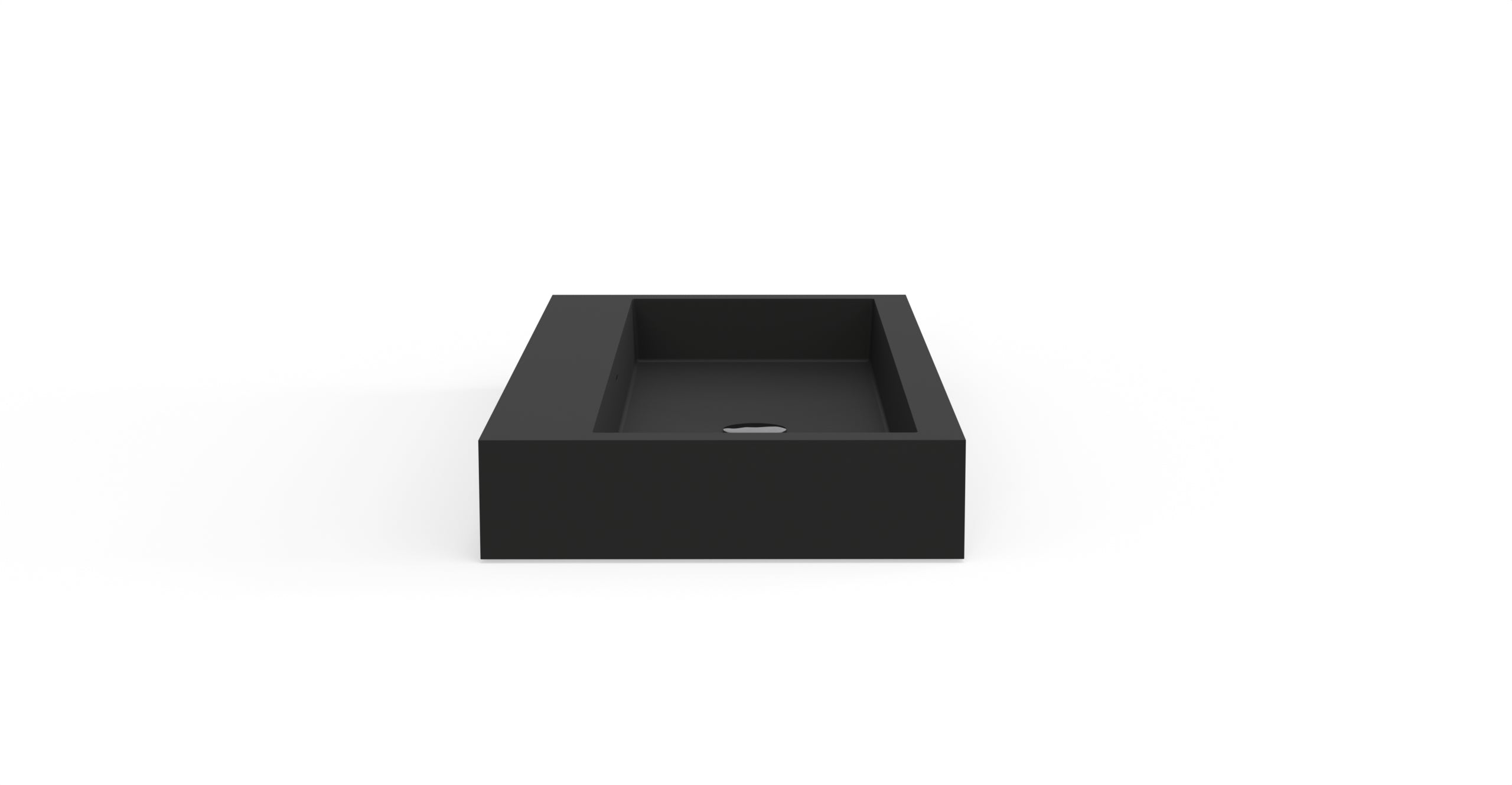 Badeloft WT-06-XL matte black wall-mounted sink, side product view on white background