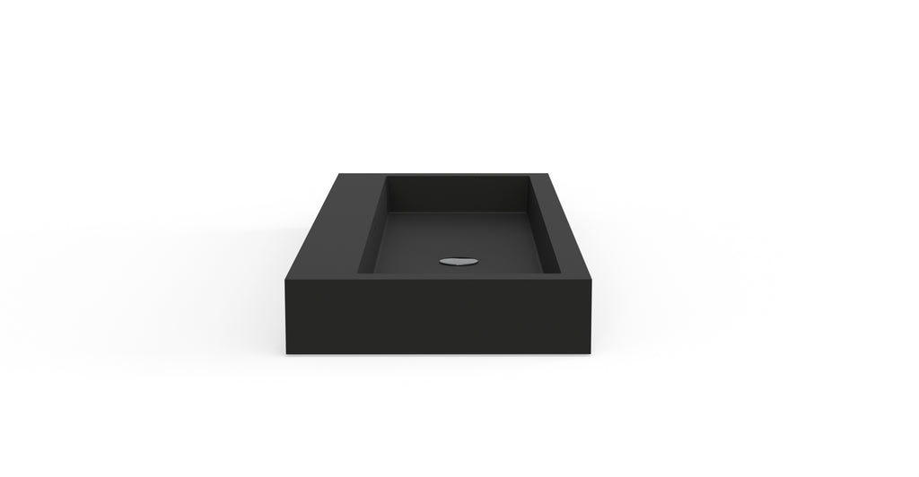 Badeloft WT-06-XXL matte black wall-mounted sink, side product view on white background