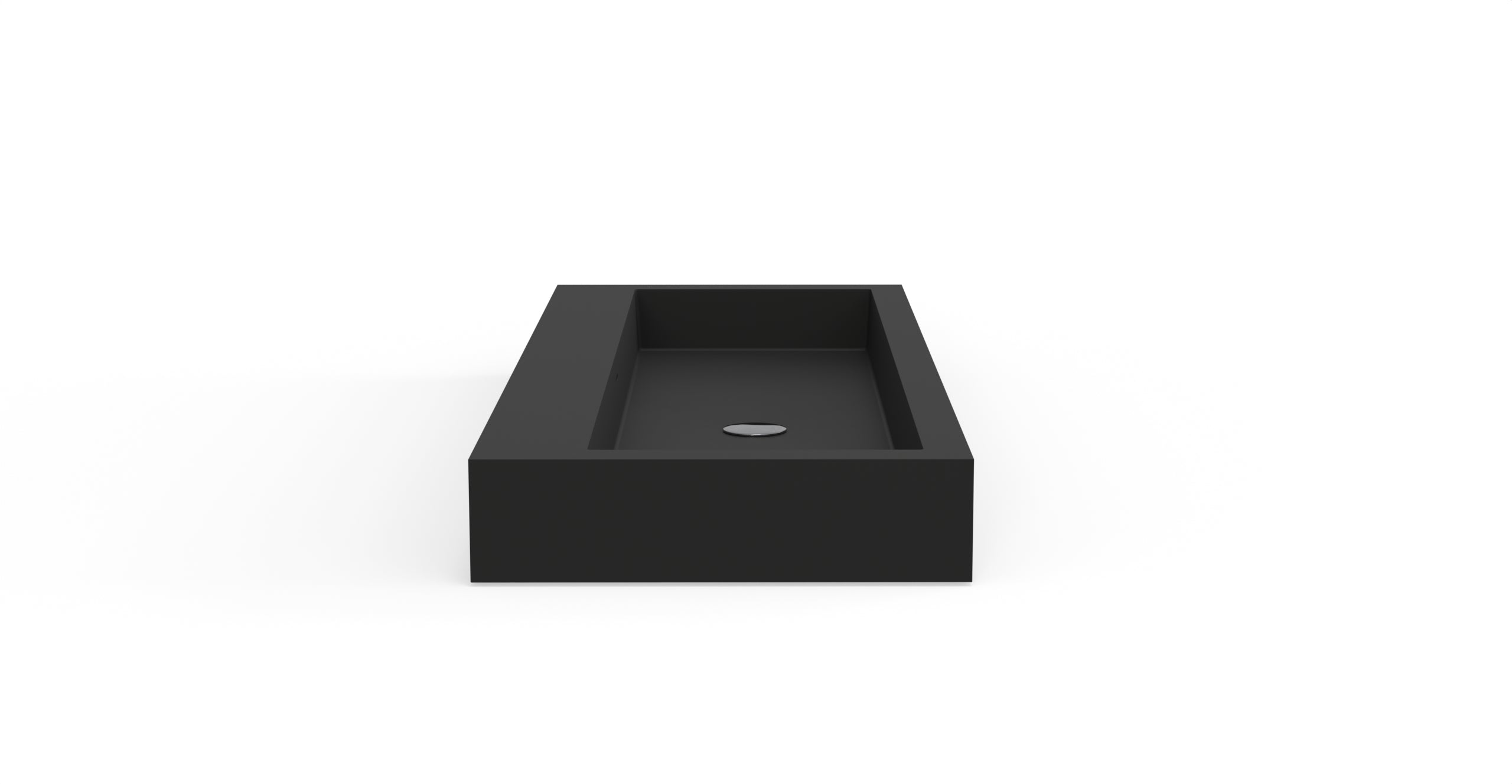 Badeloft WT-06-XXL matte black wall-mounted sink, side product view on white background