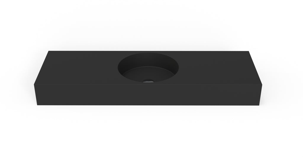 Badeloft WT-02-C matte black wall-mounted sink, front product view on white background