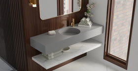 Badeloft WT-02-C glossy gray wall-mounted sink, wall-mounted bathroom view 1