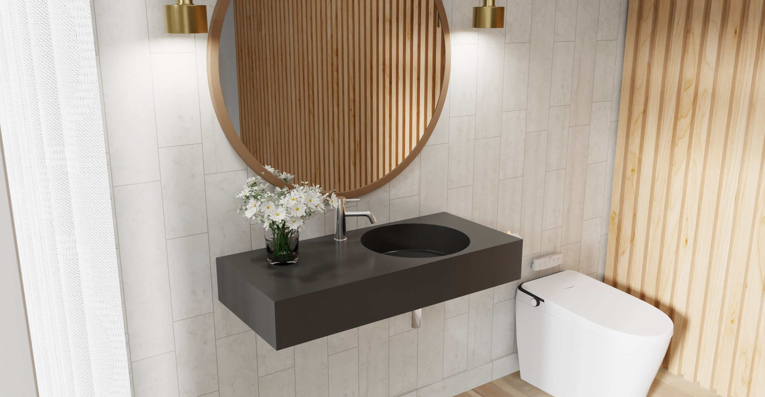 Badeloft WT-02-B glossy black wall-mounted sink, wall-mounted bathroom view 1
