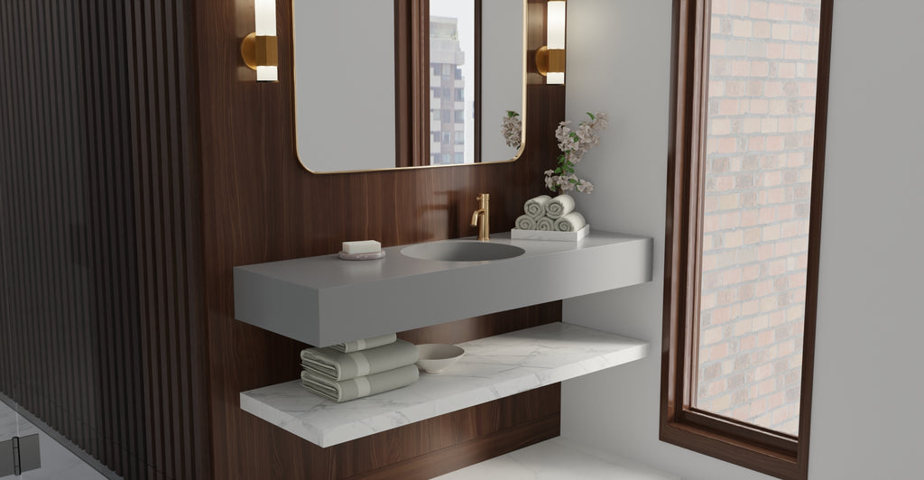 Badeloft WT-02-C glossy gray wall-mounted sink, wall-mounted bathroom view 2