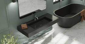 Badeloft WT-03 glossy black wall-mounted sink, wall-mounted bathroom view 1