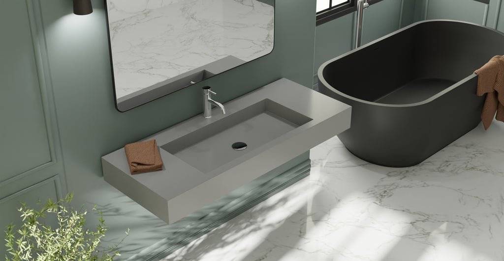 Badeloft WT-03 glossy gray wall-mounted sink, wall-mounted bathroom view 1