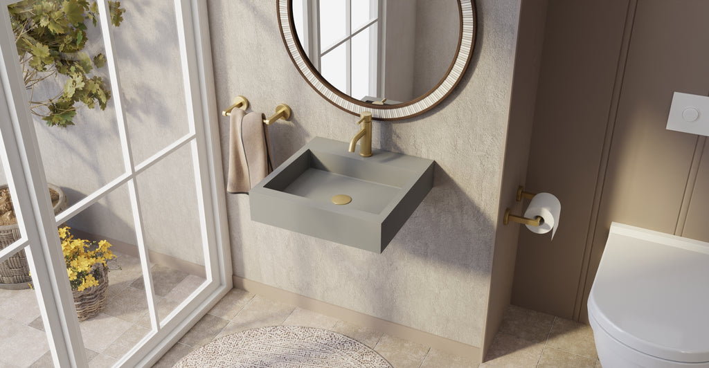 Badeloft WT-06-S glossy gray wall-mounted sink, wall-mounted bathroom view 1
