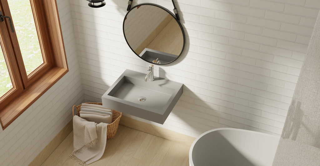 Badeloft WT-06-M glossy gray wall-mounted sink, wall-mounted bathroom view 1