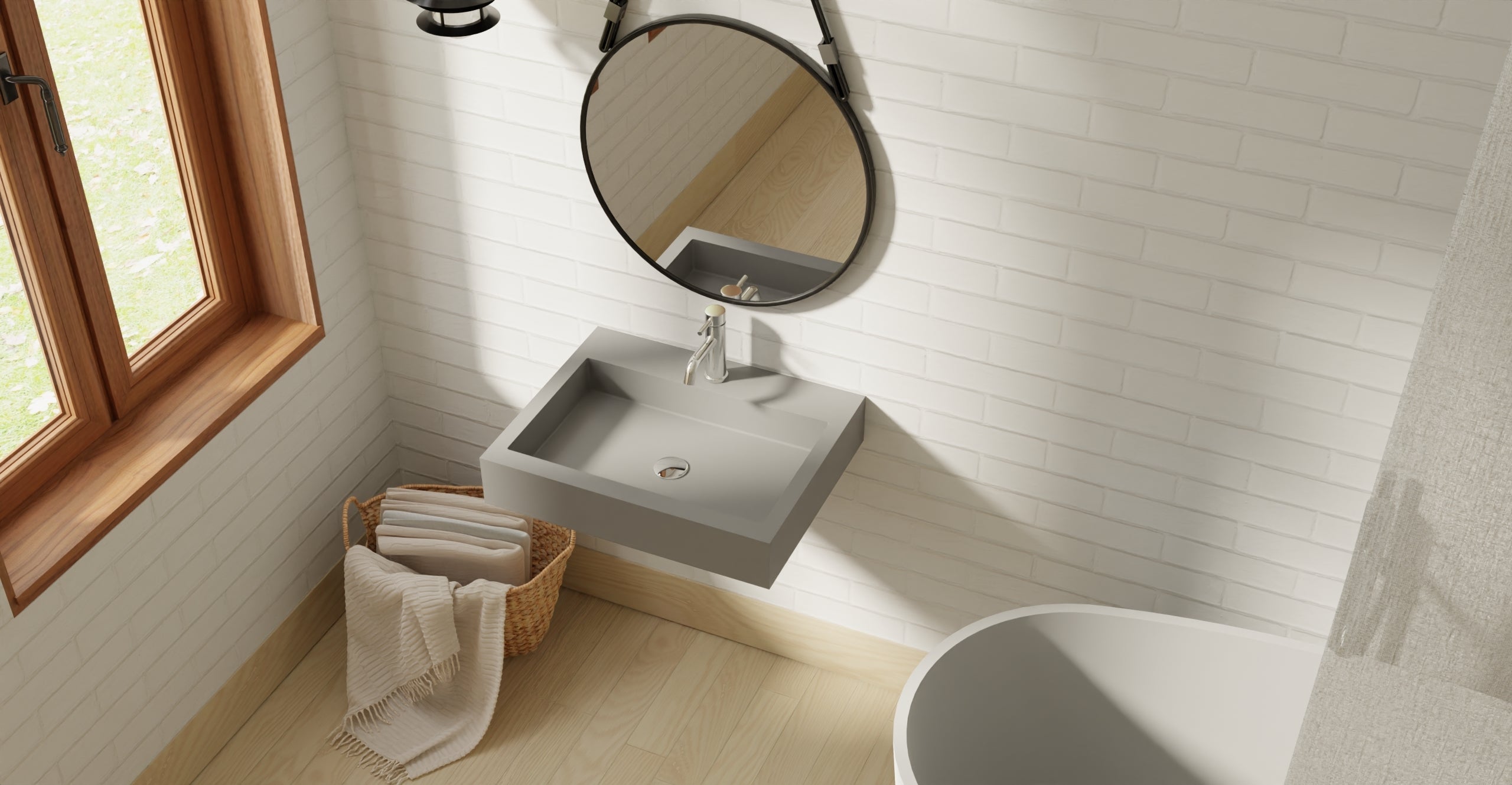 Badeloft WT-06-M glossy gray wall-mounted sink, wall-mounted bathroom view 1