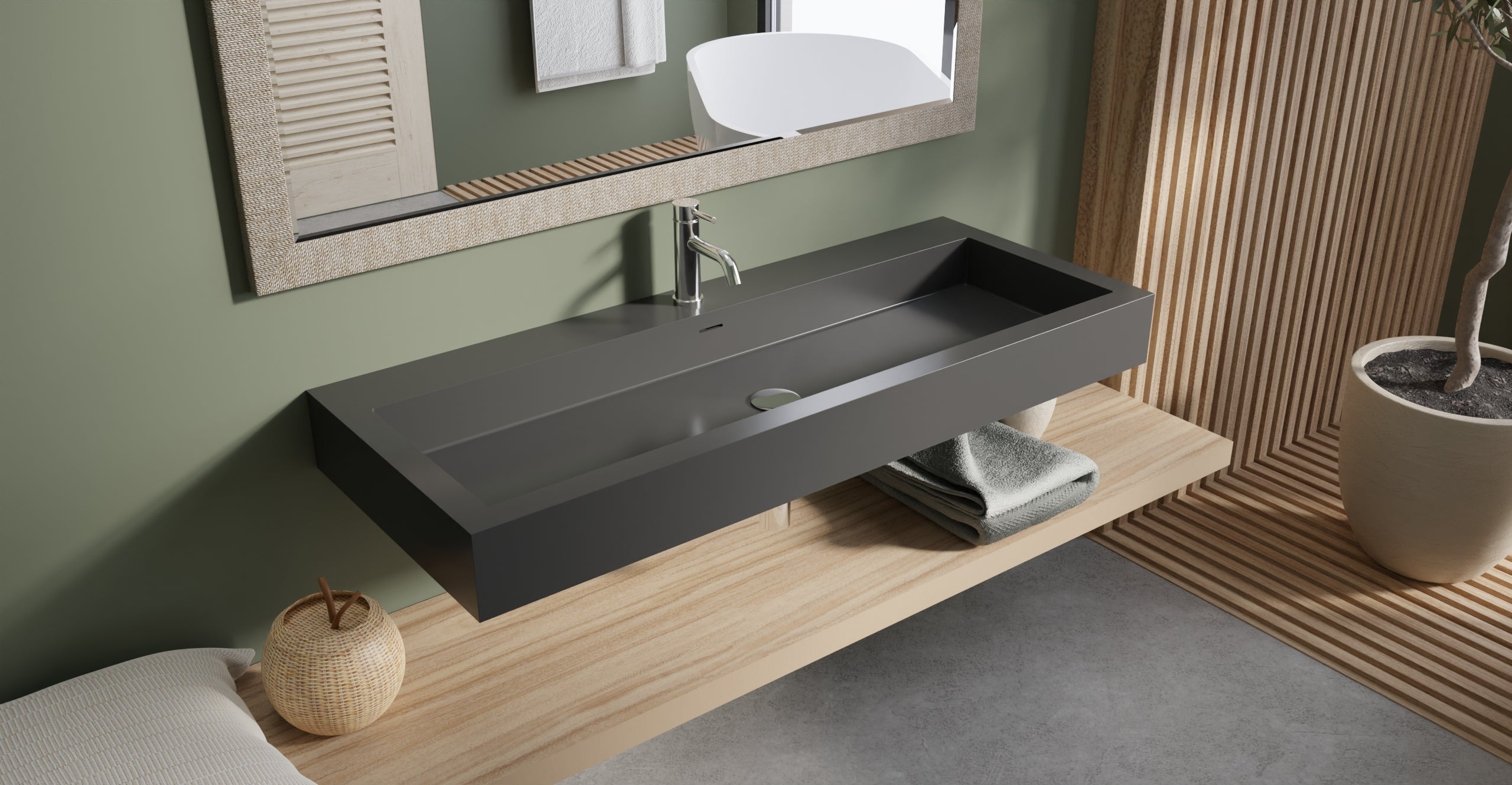 Badeloft WT-06-XXL glossy black wall-mounted sink, wall-mounted bathroom view 1