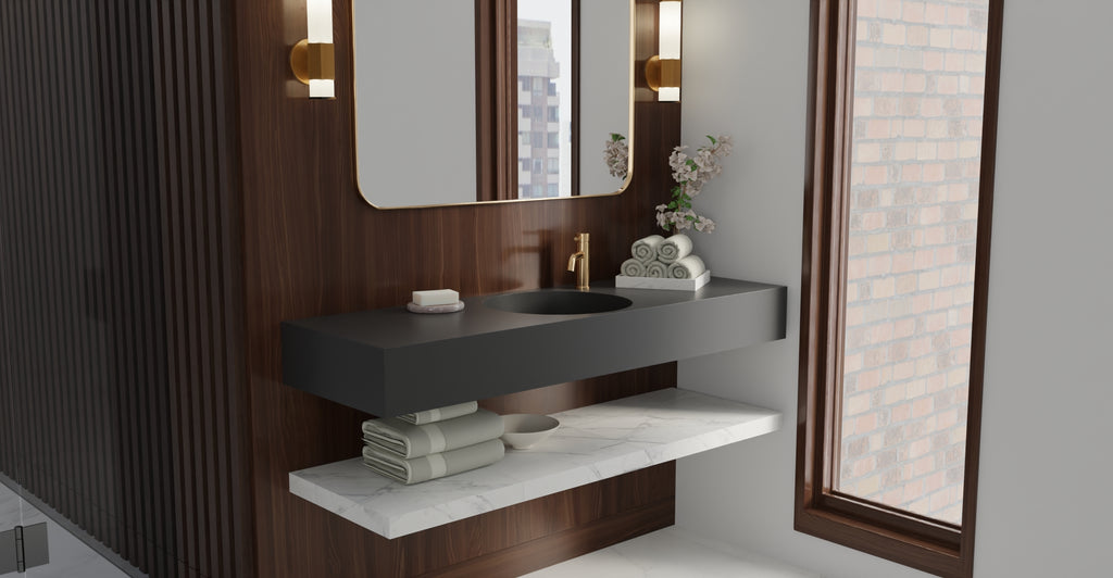 Badeloft WT-02-C glossy black wall-mounted sink, wall-mounted bathroom view 2