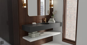 Badeloft WT-02-C glossy black wall-mounted sink, wall-mounted bathroom view 2