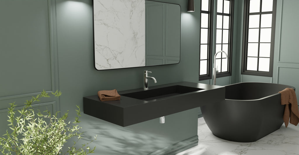 Badeloft WT-03 glossy black wall-mounted sink, wall-mounted bathroom view 2