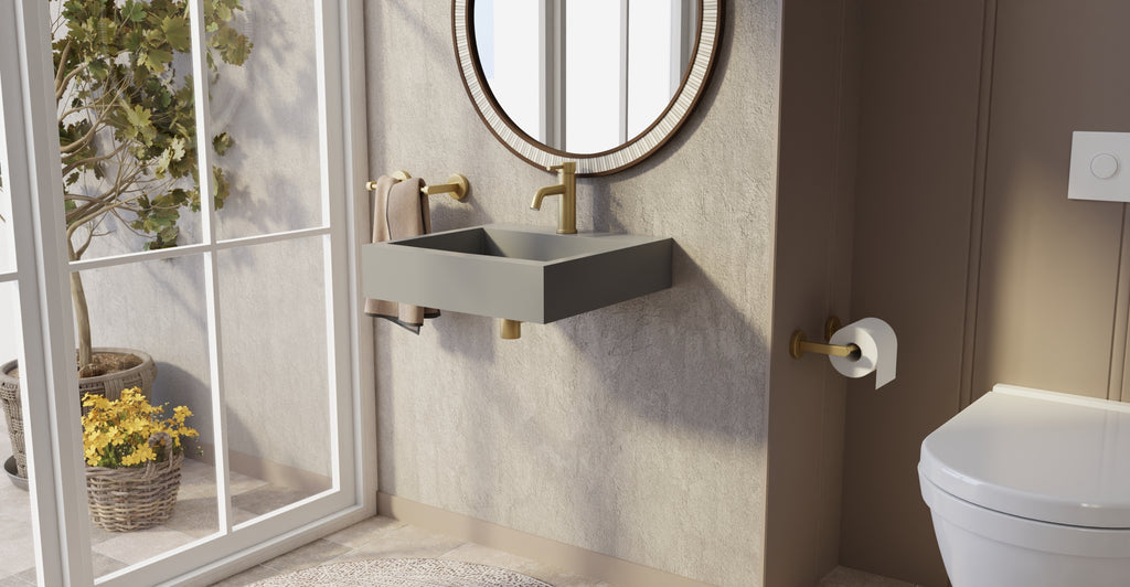 Badeloft WT-06-S glossy gray wall-mounted sink, wall-mounted bathroom view 2