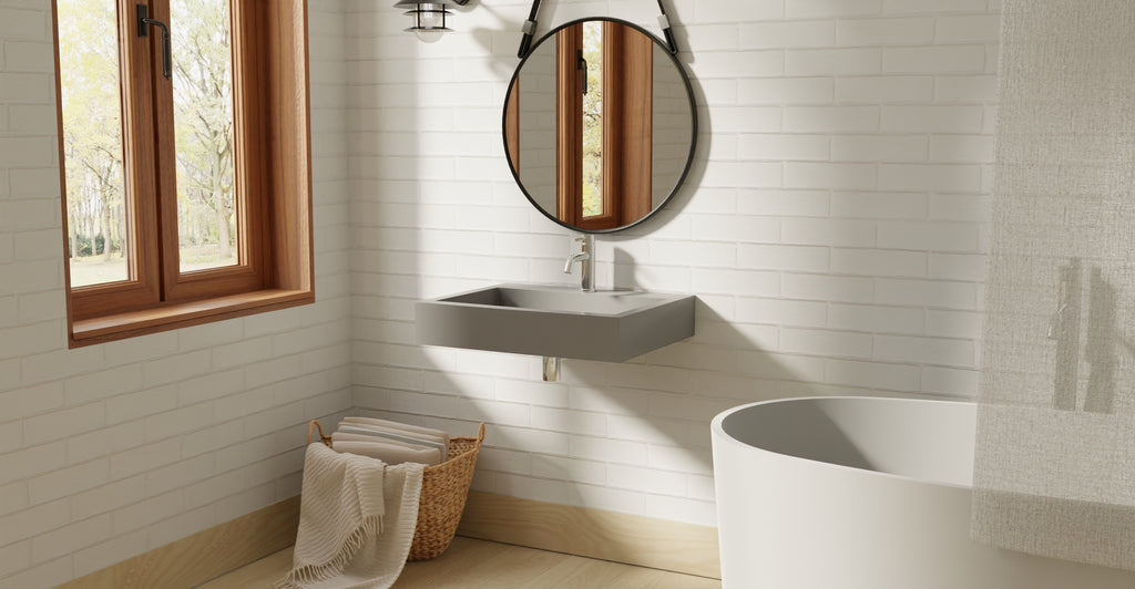 Badeloft WT-06-M glossy gray wall-mounted sink, wall-mounted bathroom view 2
