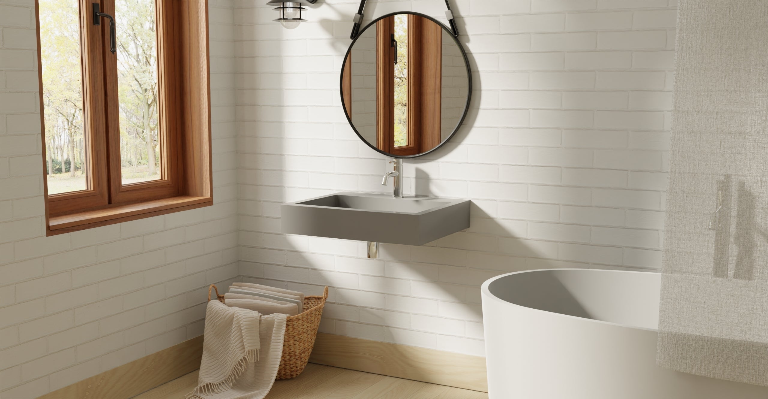 Badeloft WT-06-M glossy gray wall-mounted sink, wall-mounted bathroom view 2