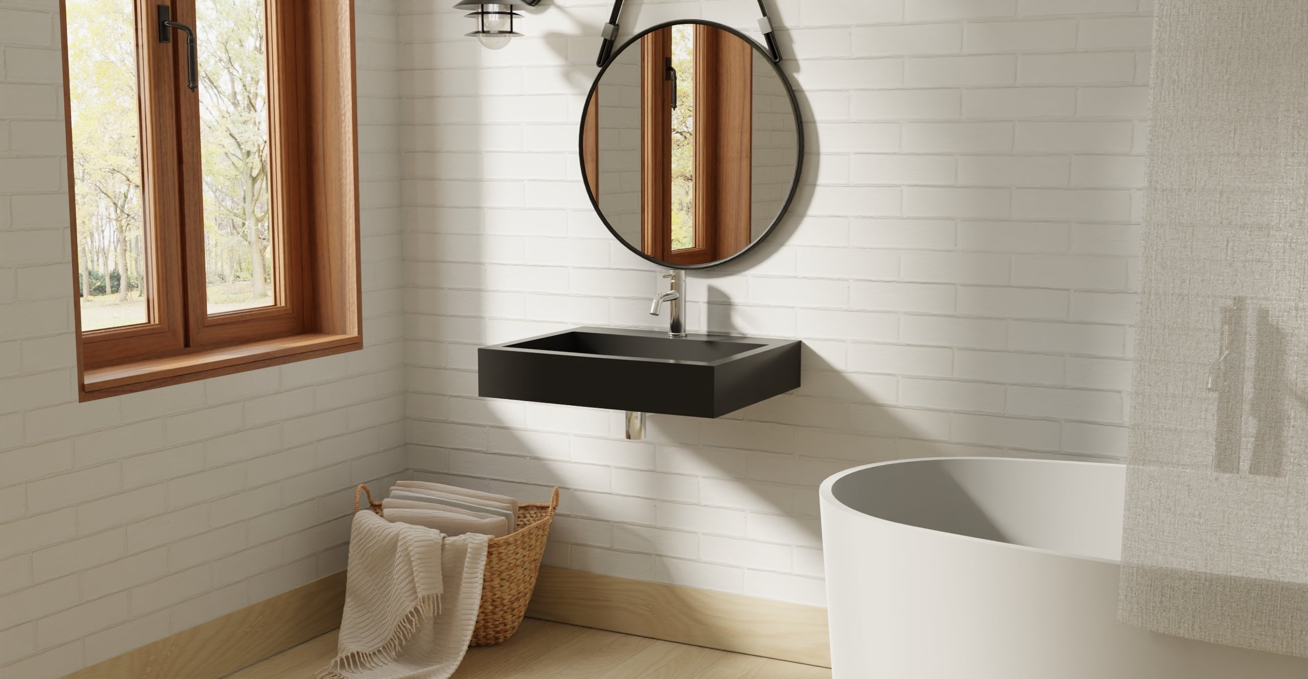 Badeloft WT-06-M glossy black wall-mounted sink, wall-mounted bathroom view 2