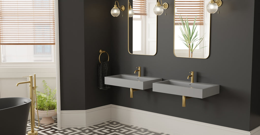 Badeloft WT-06-L glossy gray wall-mounted sink, wall-mounted bathroom view 2