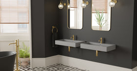 Badeloft WT-06-L glossy gray wall-mounted sink, wall-mounted bathroom view 2