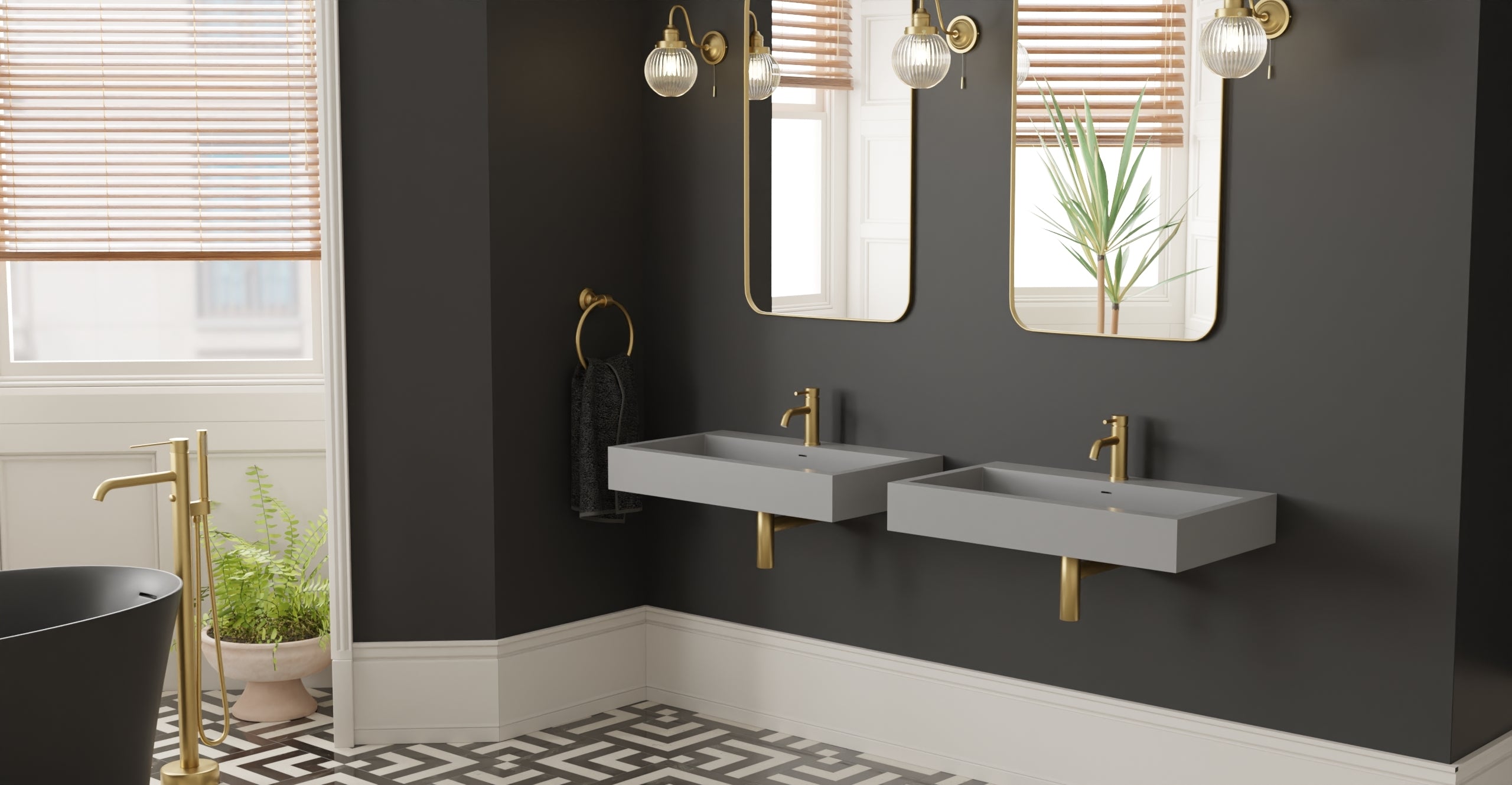Badeloft WT-06-L glossy gray wall-mounted sink, wall-mounted bathroom view 2