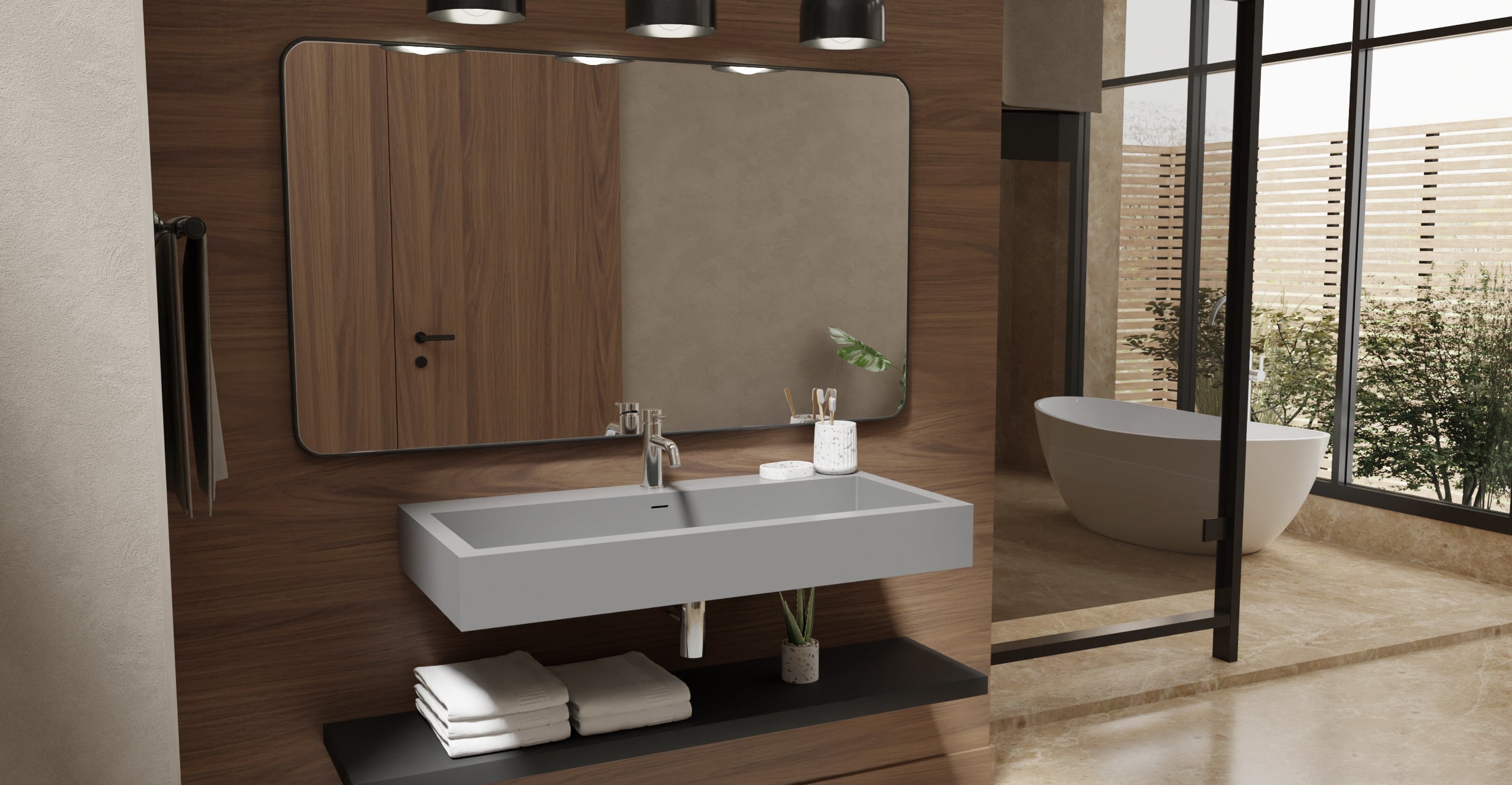 Badeloft WT-06-XL glossy gray wall-mounted sink, wall-mounted bathroom view 2
