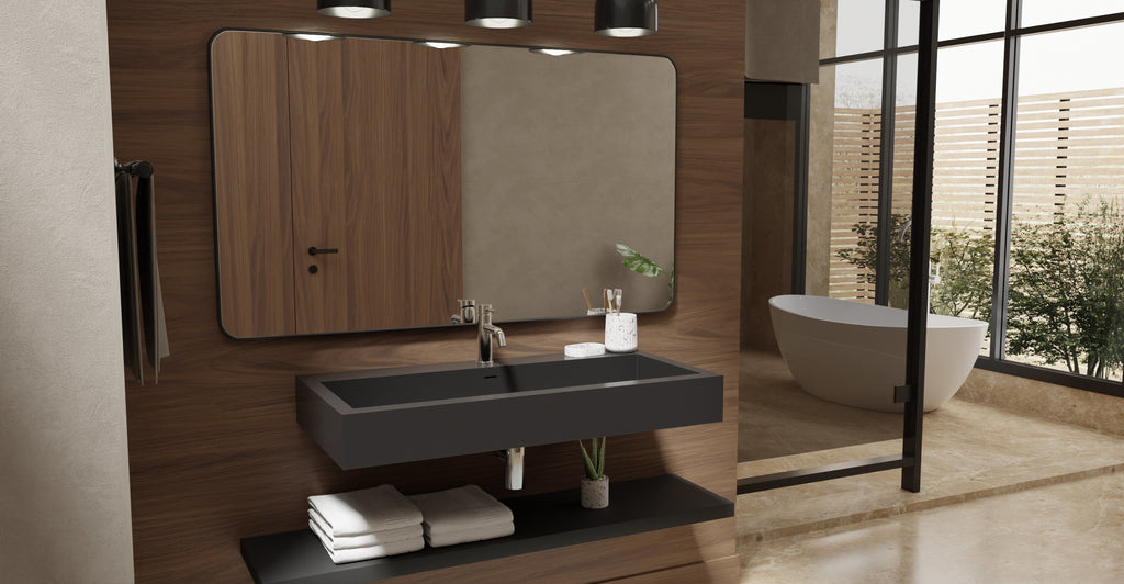 Badeloft WT-06-XL glossy black wall-mounted sink, wall-mounted bathroom view 2