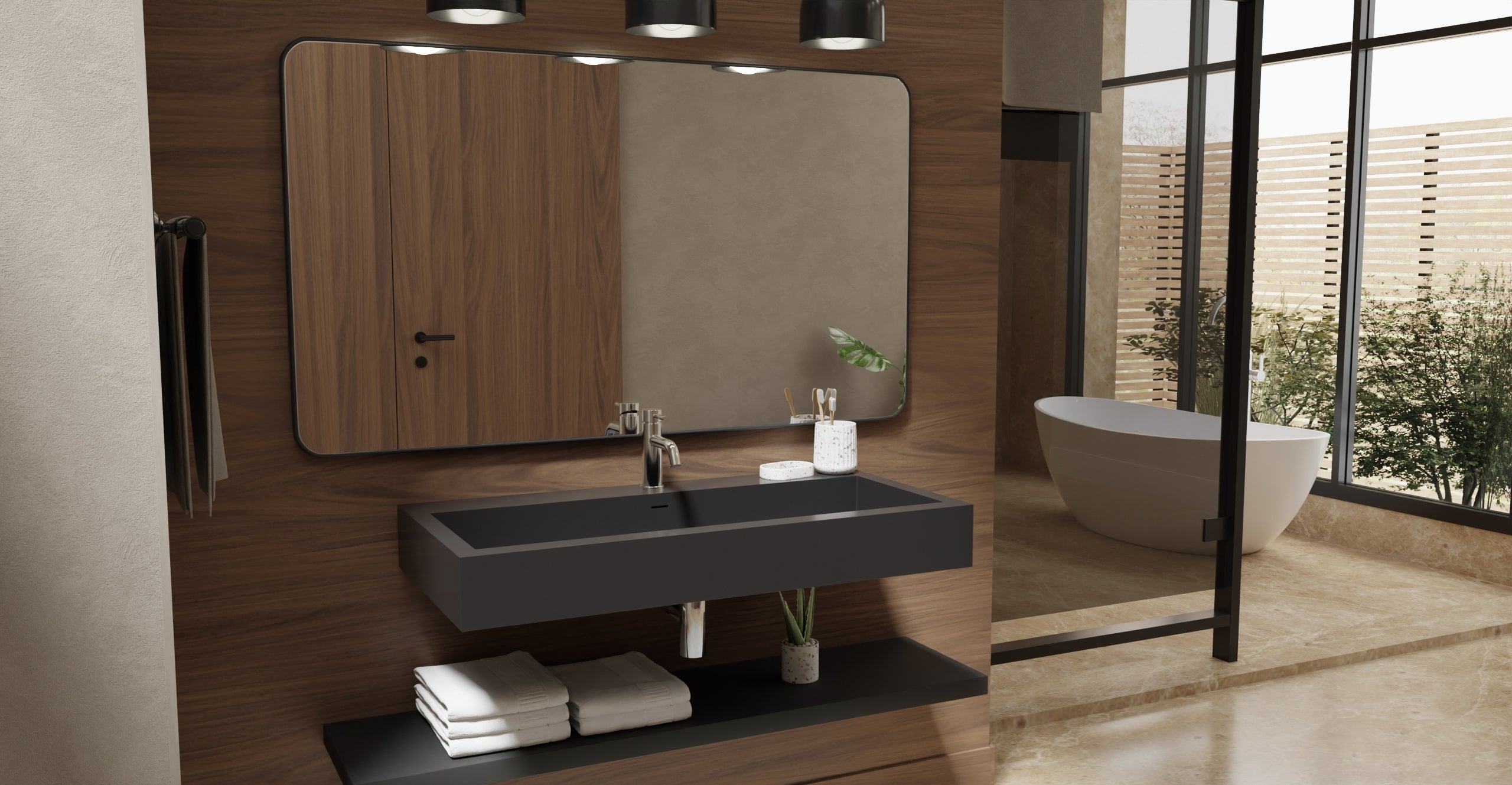 Badeloft WT-06-XL glossy black wall-mounted sink, wall-mounted bathroom view 2